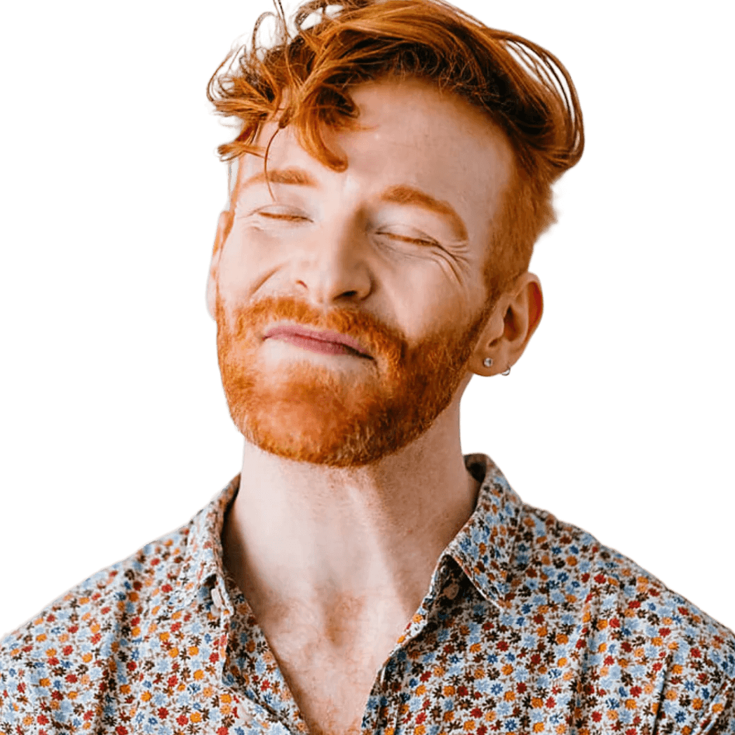 Clean alpha portrait cut-out rendered over the social panel in markup; no cyan panel, dog-ear, or frame screenshot baked into the raster.